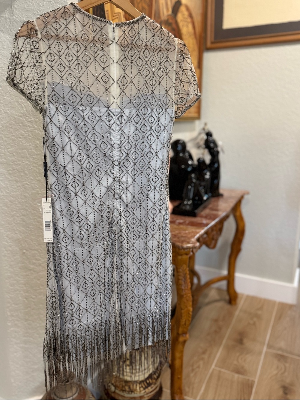 NWT Elie Tahari Black and White Beaded Fringe Dress